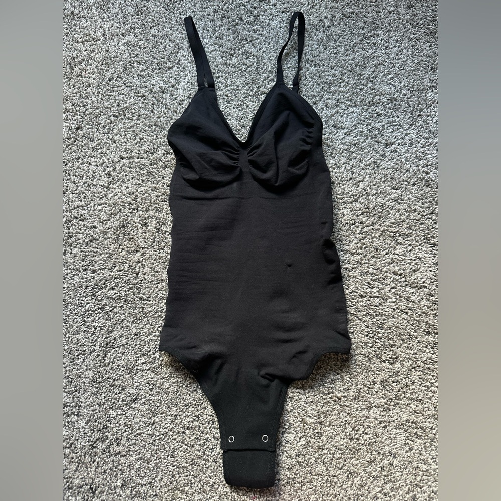 Black Bodysuit with V-Neck and Spaghetti Straps